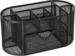 čierny kovový stolový organizér s 9 priehradkami a zásuvkou