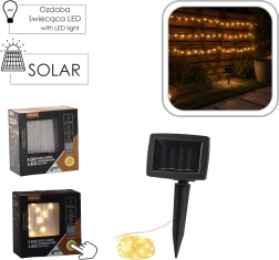 Solárna LED svetelná reťaz na drôtiku, 100 LED, teplá biela, 11,9 m