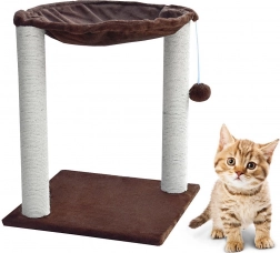 Hojdací pelech pre mačky so škrabadlom a hračkou, hnedý