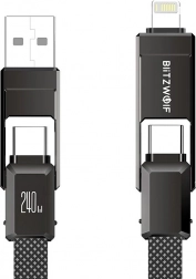 BlitzWolf 4 v 1 nabíjací a dátový kábel USB‑A/USB‑C/Lightning 240 W 1,2 m čierny