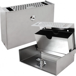 Nástenný vonkajší popolník z nehrdzavejúcej ocele, uzamykateľný, kompaktný, strieborný