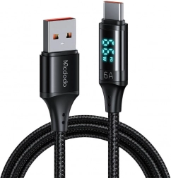 Kábel USB na USB-C s displejom Mcdodo, 66W, 6A, 1,2 m čierny