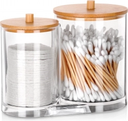 Dvojitý organizér na vatové tyčinky a odličovacie tampóny s bambusovými viečkami