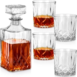 Sklenená karafa na whisky so 4 pohármi, 900 ml + 4×300 ml, 5-dielna sada VILDE