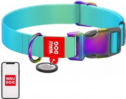 Nylonový obojok pre psov s QR kódom WAUDOG, modrý
