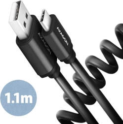 Axagon Twister USB‑C na USB‑A kábel 1,1 m, USB 2.0, 3 A, hliník, čierny