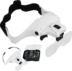 Čelová lupa s LED osvetlením, 5 vymeniteľných šošoviek