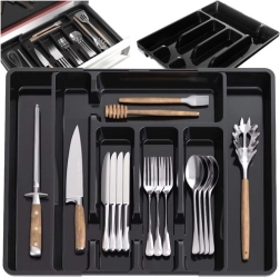 Plastový rozťahovací organizér do kuchynskej zásuvky na príbory