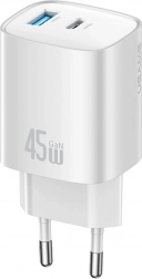 USAMS T66 45W GaN duálna sieťová nabíjačka USB‑C + USB‑A (EU)