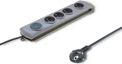 Prepäťová predlžovacia zásuvka Quick Switch, 4 zásuvky, 1,5 m, sivá
