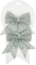 Strieborné vianočné mašle s kamienkami, 12 cm, 2 ks