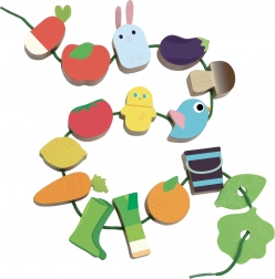 prevliekacia hra Záhradka VILAC – drevená navliekacia hračka na rozvoj jemnej motoriky