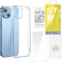 Baseus SuperCeramic priehľadné sklenené puzdro a sada tvrdeného skla pre iPhone 14 – Plus