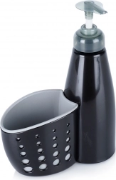 Dávkovač na umývací prostriedok s priehradkou na hubku, čierny, 370 ml