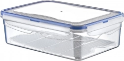 Plastový box na potraviny s vekom a tesnením s odkvapkávacou mriežkou 2,6 l