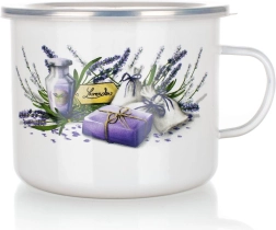 Smalťovaný hrnček Lavender 1,4 l s plastovým viečkom, priemer 14 cm