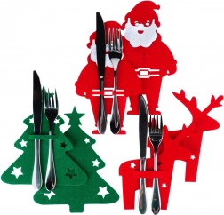 Vianočné filcové puzdro na príbor, sada 6 ks