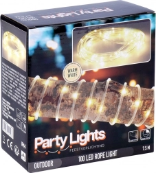 Svetelný had 100 LED 7,5 m – teplá biela, IP44, 8 režimov, časovač