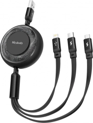 Kábel 3v1 USB na USB-C / Lightning / Micro USB čierny