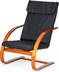 Fínske hojdacie lounge kreslo ModernHome do obývačky – čierna látka, orechové drevo