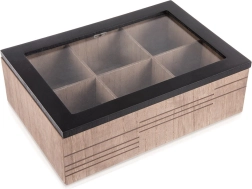 Drevený box na čaj LINE, 6 priehradiek, 24 × 16,5 × 7,5 cm