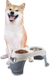 Zvýšená dvojitá miska pre psov z nehrdzavejúcej ocele s protišmykom