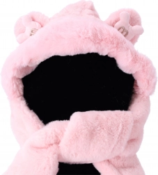 Detská plyšová čiapka so šálom a rukavicami 3v1 – Svetloružová