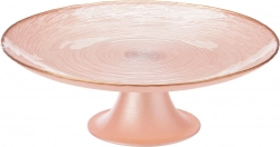 Sklenený podnos na tortu na nohe ružový 21 cm
