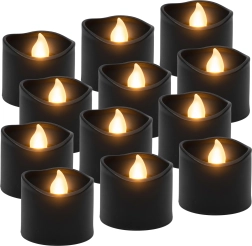 LED čajové sviečky Ruhhy čierne 3,6 cm, 12 ks, efekt plameňa