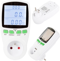 Zásuvkový wattmeter s podsvieteným displejom na meranie spotreby