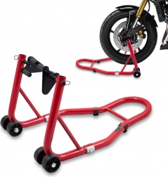 Stojan na predné koleso motocykla, oceľový, červený, nosnosť 250 kg