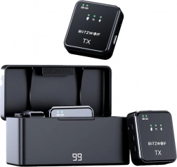 Bezdrôtový mikrofón BLITZWOLF BW‑SX63 s nabíjacím puzdrom (čierny)