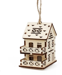 Kúzlo dreva stredný domček – vila s balkónmi a LED sviečkou