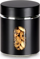 Sklenená dóza na sypké potraviny s čiernym skrutkovacím viečkom 650 ml