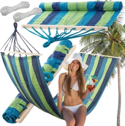 Záhradná hojdacia sieť s drevenou výstuhou, pruhovaná, 200 × 80 cm