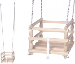 Detská drevená hojdačka s bezpečnostnou zábranou