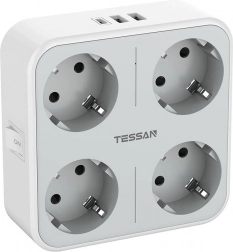 Zásuvkový adaptér Tessan s USB-C a USB-A portami