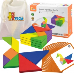 Drevený tangram VIGA s kartičkami – vzdelávacia skladačka z FSC dreva