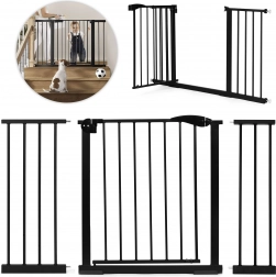 Bezpečnostná zábrana 74-132 cm na schody a dvere, oceľ s extra panelmi čierna ECOTOYS