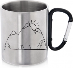 Turistický oceľový hrnček s karabínou 350 ml