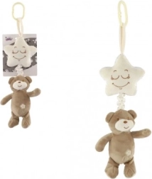 Plyšový medvedík s hviezdičkou – závesný hrací strojček na postieľku a kočík, 36 cm