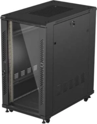 Stojanová rack skriňa 19" 22U 600×1000, čierna, presklené dvere, flat pack