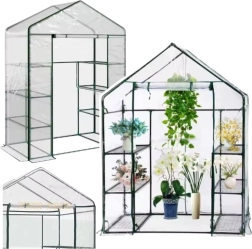 Mini záhradný skleník s PVC fóliou a 4 policami
