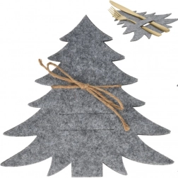 Plstené vianočné obaly na príbory v tvare stromčeka, sivé, sada 4 ks