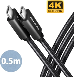 AXAGON USB‑C – USB‑C kábel 20 Gb/s, 0,5 m, PD 100 W, 4K, opletený, čierny