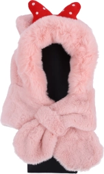 Detská plyšová čiapka so šálom pre deti od 1 do 8 rokov – ružová s červenou mašľou