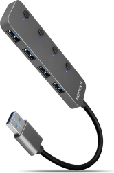 HUE-MSA Hub 4-portový prepínač USB 3.2 Gen 1, kov, 20 cm kábel USB-A, prídavné napájanie microUSB