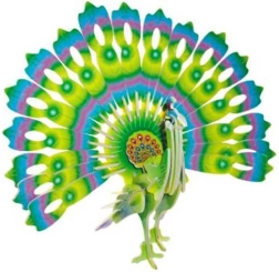 Drevené 3D puzzle Páv farebný