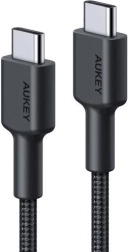 aukey usb‑c na usb‑c kábel 0,9 m s nylonovým opletením, 60 W PD, 3 A, čierny