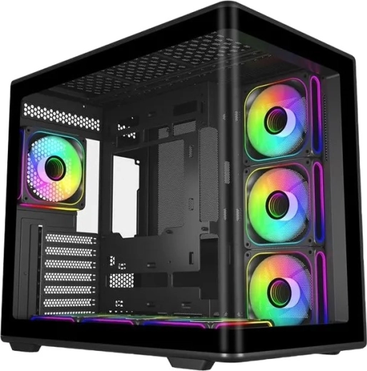 Elite 600 čierna ATX mid-tower skriňa so 7× ARGB ventilátormi a hubom